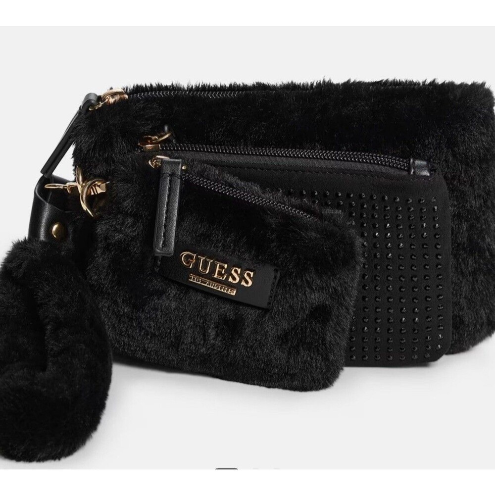 GUESS Wristlet Furry Bag new with tags Free Shipping Glamorous